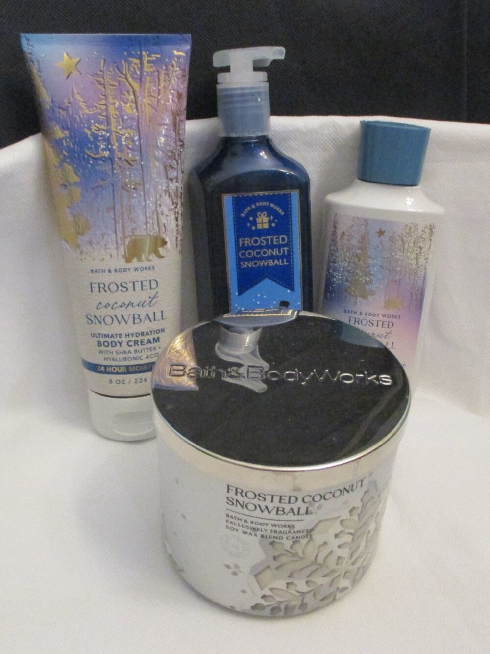 Frosted Coconut Snowball bundle - candle, lotion, hand soap, Body cream -$68.80
